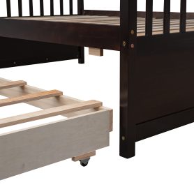 Wooden Twin over Full Bunk Bed With Twin Size Trundle and 3 Drawers