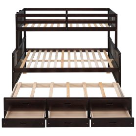Wooden Twin over Full Bunk Bed With Twin Size Trundle and 3 Drawers