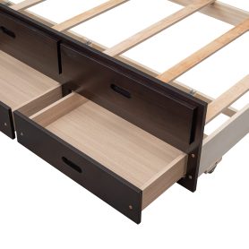 Wooden Twin over Full Bunk Bed With Twin Size Trundle and 3 Drawers