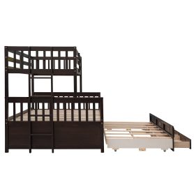 Wooden Twin over Full Bunk Bed With Twin Size Trundle and 3 Drawers