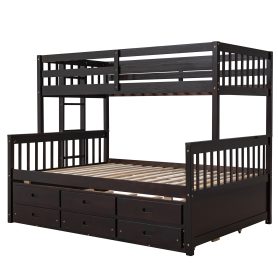 Wooden Twin over Full Bunk Bed With Twin Size Trundle and 3 Drawers