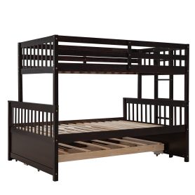 Wooden Twin over Full Bunk Bed With Twin Size Trundle and 3 Drawers