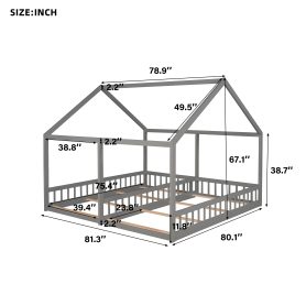 House Shape Twin Size Low Platform Beds, Two Shared Beds