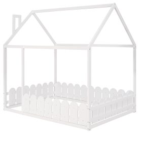 Full Size Wooden House Bed Frame With Fence