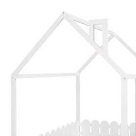 Full Size Wooden House Bed Frame With Fence