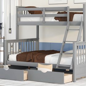 Twin Over Full Bunk Bed with Ladders and Two Storage Drawers