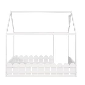 Full Size Wooden House Bed Frame With Fence