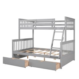 Twin Over Full Bunk Bed with Ladders and Two Storage Drawers