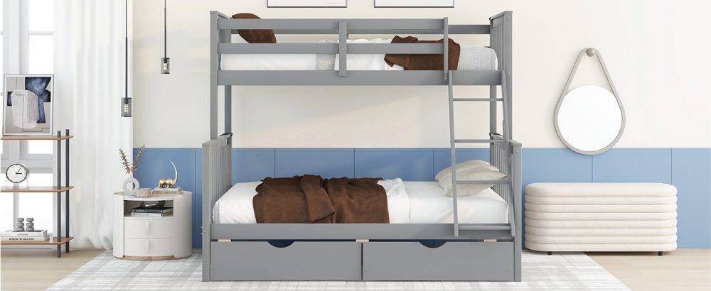 Twin Over Full Bunk Bed with Ladders and Two Storage Drawers | Cool ...