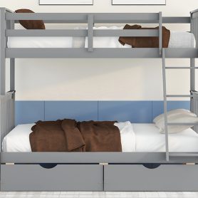 Twin Over Full Bunk Bed with Ladders and Two Storage Drawers