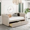 Upholstered Twin Size Daybed With Drawers