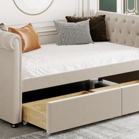 Upholstered Twin Size Daybed With Drawers
