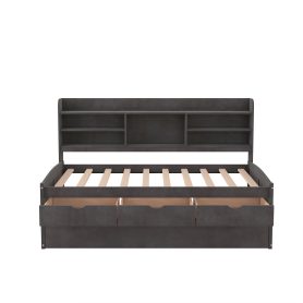 Twin Size Wooden Captain Bed with Built-in Bookshelves,Three Storage Drawers and Trundle