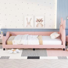 Twin Size Upholstered Daybed with Bunny Ears Headboard