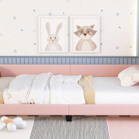 Twin Size Upholstered Daybed with Bunny Ears Headboard