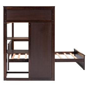 Twin size Loft Bed with a Stand-alone bed, Shelves,Desk,and Wardrobe