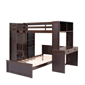 Twin size Loft Bed with a Stand-alone bed, Shelves,Desk,and Wardrobe
