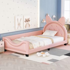 Twin Size Upholstered Daybed with Bunny Ears Headboard