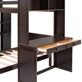 Twin size Loft Bed with a Stand-alone bed, Shelves,Desk,and Wardrobe