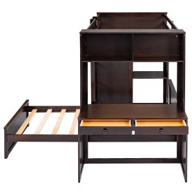 Twin size Loft Bed with a Stand-alone bed, Shelves,Desk,and Wardrobe