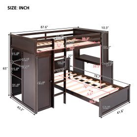Twin size Loft Bed with a Stand-alone bed, Shelves,Desk,and Wardrobe