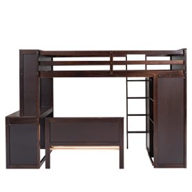 Twin size Loft Bed with a Stand-alone bed, Shelves,Desk,and Wardrobe
