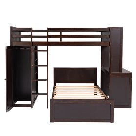 Twin size Loft Bed with a Stand-alone bed, Shelves,Desk,and Wardrobe