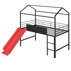 Twin Size Metal House Bed With Slide and Writing Board