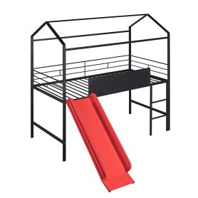 Twin Size Metal House Bed With Slide and Writing Board