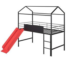 Twin Size Metal House Bed With Slide and Writing Board