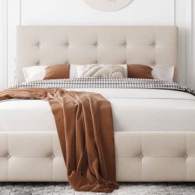 Upholstered Platform Bed with Classic Headboard and 4 Drawers