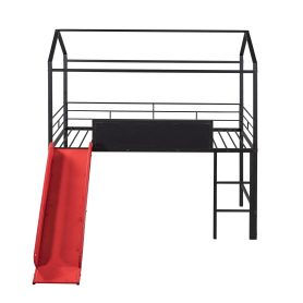 Twin Size Metal House Bed With Slide and Writing Board
