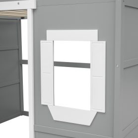 Full Size House Loft Bed With Ladder and Guardrail