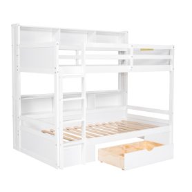 Twin Size Bunk Bed With Built-in Shelves, Beside Both Upper And Down Bed And Storage Drawer