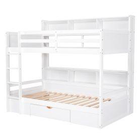 Twin Size Bunk Bed With Built-in Shelves, Beside Both Upper And Down Bed And Storage Drawer
