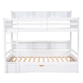Twin Size Bunk Bed With Built-in Shelves, Beside Both Upper And Down Bed And Storage Drawer