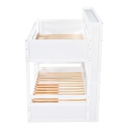 Twin Size Bunk Bed With Built-in Shelves, Beside Both Upper And Down Bed And Storage Drawer