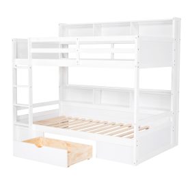 Twin Size Bunk Bed With Built-in Shelves, Beside Both Upper And Down Bed And Storage Drawer