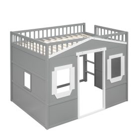 Full Size House Loft Bed With Ladder and Guardrail
