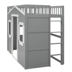 Twin Size House Loft Bed With Ladder and Guardrail