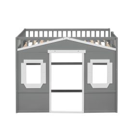 Twin Size House Loft Bed With Ladder and Guardrail