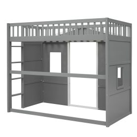 Twin Size House Loft Bed With Ladder and Guardrail