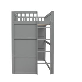 Twin Size House Loft Bed With Ladder and Guardrail