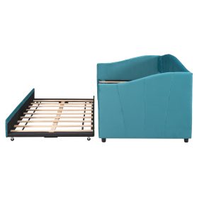 Twin Size Upholstered Daybed With Trundle Bed And Wood Slat