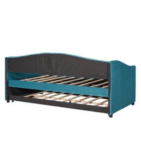 Twin Size Upholstered Daybed With Trundle Bed And Wood Slat