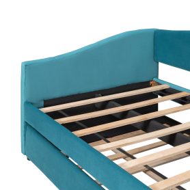 Twin Size Upholstered Daybed With Trundle Bed And Wood Slat