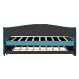 Twin Size Upholstered Daybed With Trundle Bed And Wood Slat
