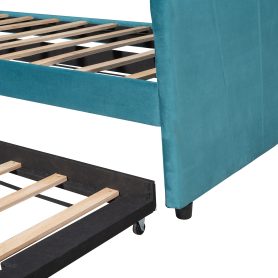 Twin Size Upholstered Daybed With Trundle Bed And Wood Slat