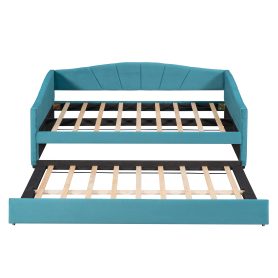 Twin Size Upholstered Daybed With Trundle Bed And Wood Slat