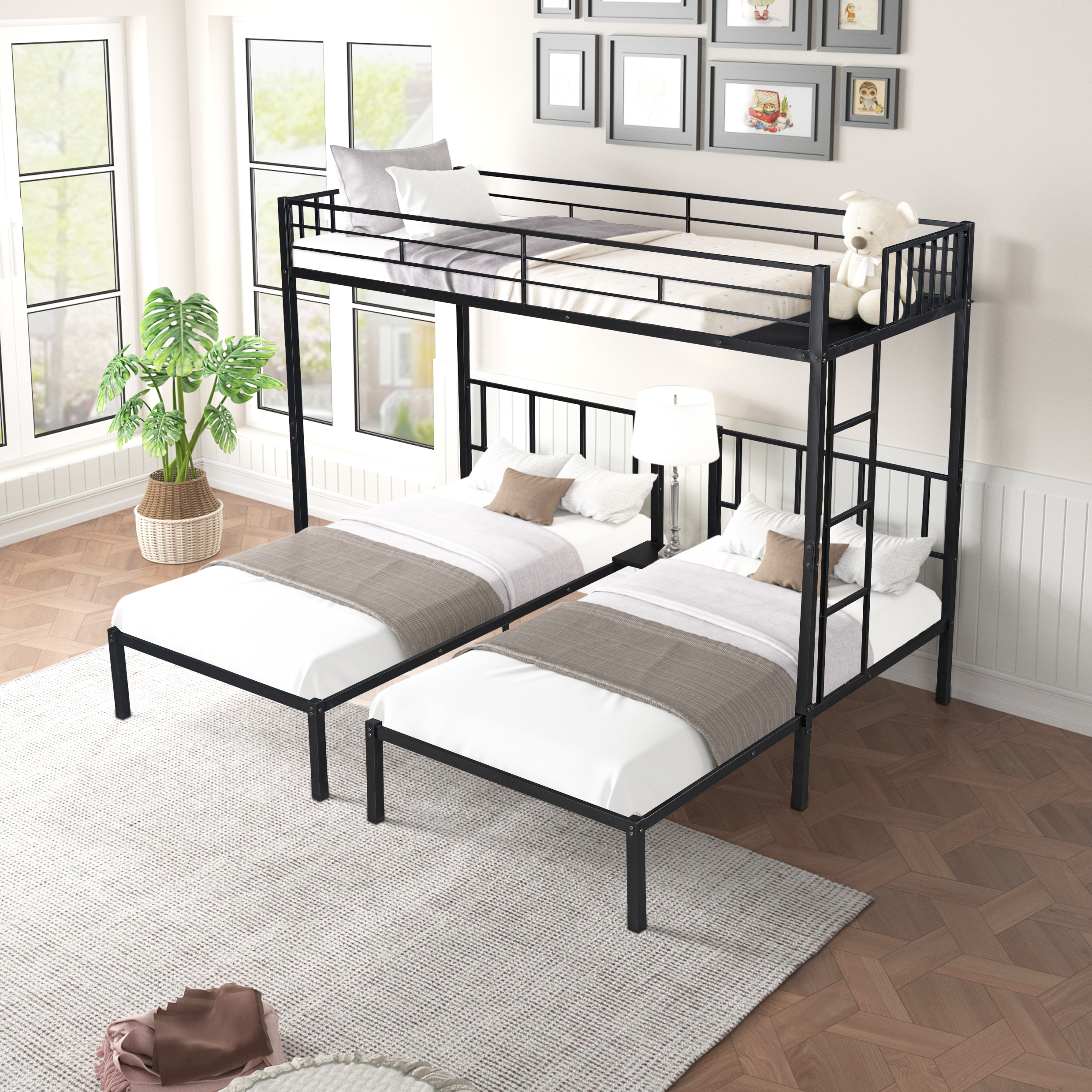 Metal Separable Triple Twin-Size Bunk Bed